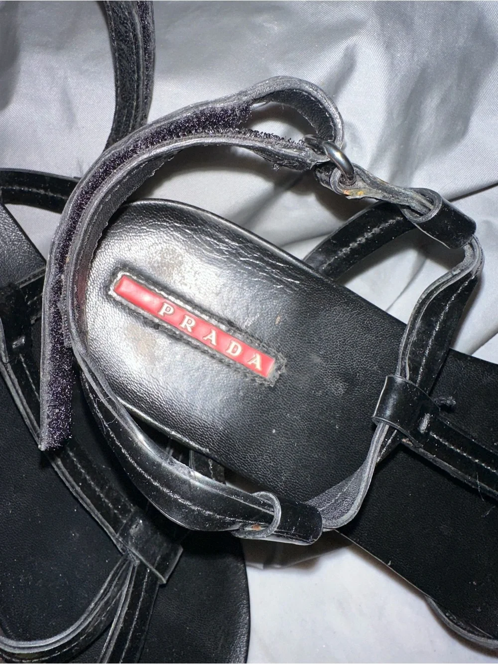 Prada Black Patent Leather Cork-Wedge Sandals